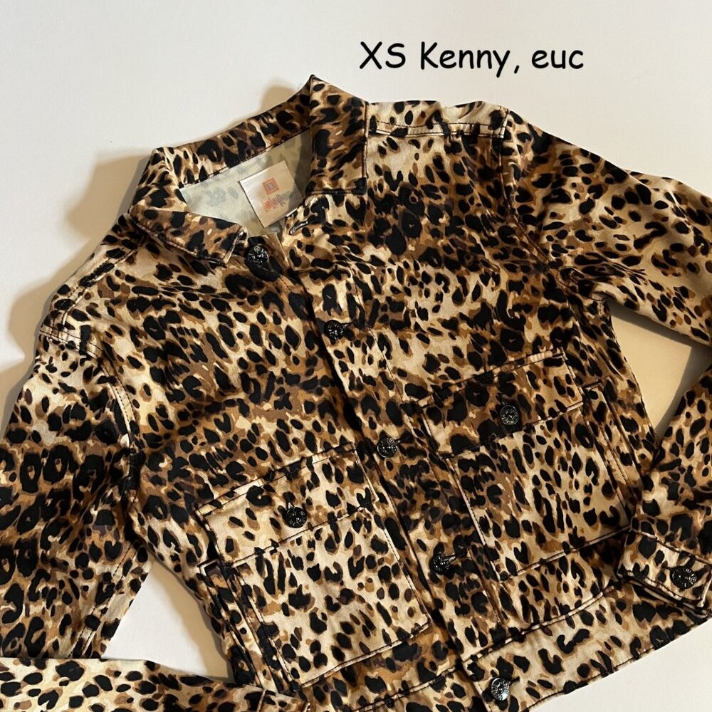 XS Lularoe Kenny unisex jean jacket, brown animal print